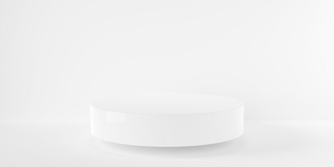 Empty, blank white room with floating platform and wall background, product display or stage template