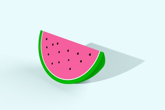 Abstract watermelon fruit slice on blue pastel background, minimal modern fresh food or summer concept