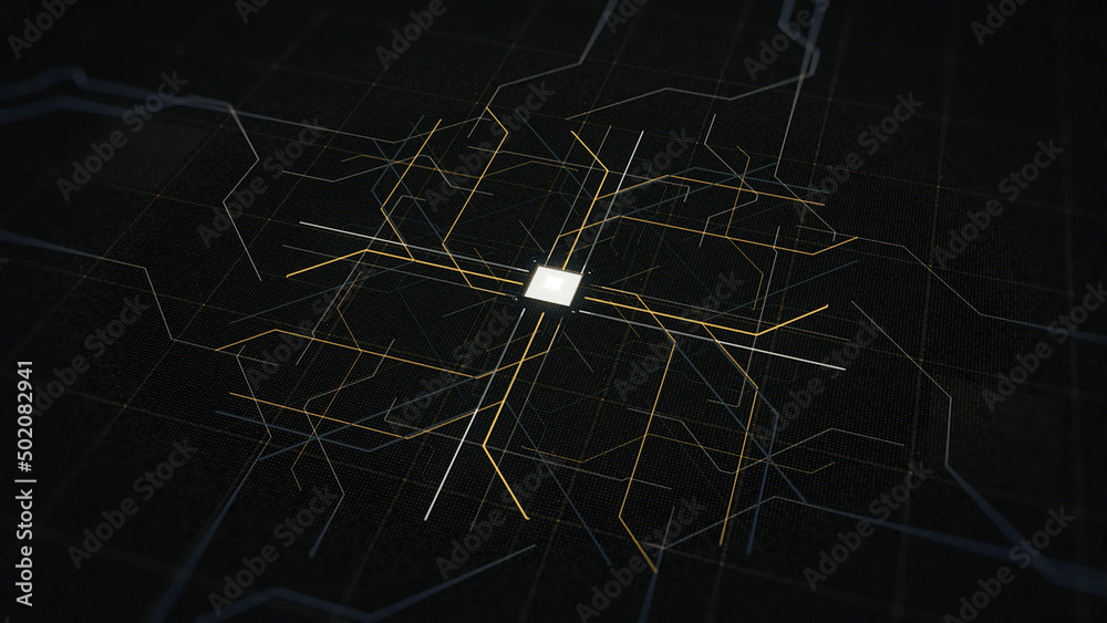 Poster artificial intelligence, computer technology concept. animation. abstracct button that appears on bl