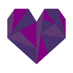 Purple polygonal heart vector illustration isolated on white background. Love icon, logo, sign or symbol - heart shape. Romantic decorative element.