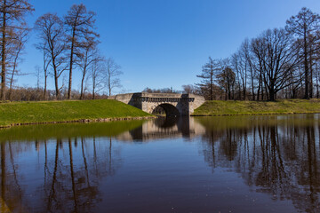 Fototapeta na wymiar Bridges and ponds of Gatchina Park