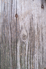 Wooden background gray brown. Wood texture with a fibrous uneven structure, places of knots, cracks.