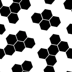 Tapeten Simple abstract seamless pattern - black honeycomb, cells on a white background. Minimal print with black hexagons. Soccer ball texture, football game - simple print for paper, fabric or textile. © LENNAMATS