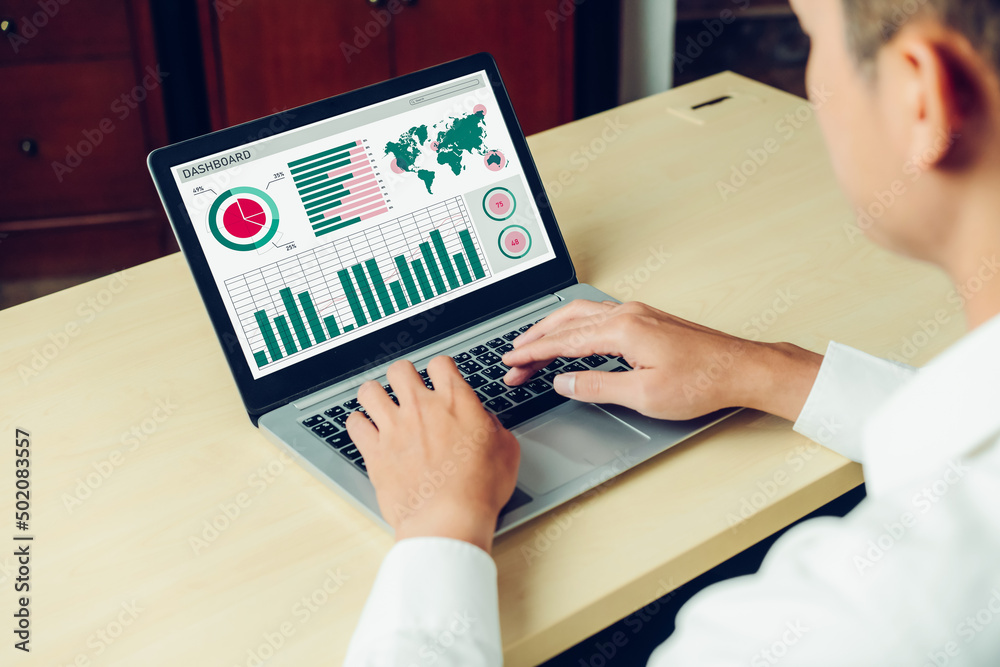 Poster business data dashboard analysis by ingenious computer software . investment application display bus