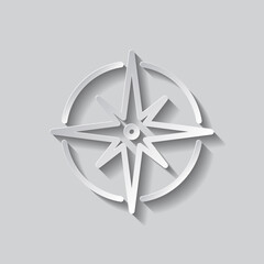 Obraz premium Compass simple icon vector. Flat design. Paper style with shadow. Gray background.ai