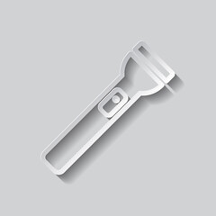 Flashlight simple icon vector. Flat design. Paper style with shadow. Gray background.ai