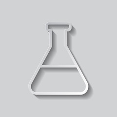 Flask simple icon vector. Flat design. Paper style with shadow. Gray background.ai
