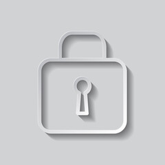 Lock simple icon vector. Flat design. Paper style with shadow. Gray background.ai