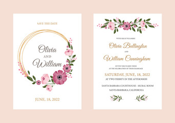 soft watercolor flowers wedding invitation card set