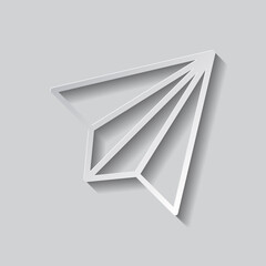 Paper airplane simple icon vector. Flat design. Paper style with shadow. Gray background.ai