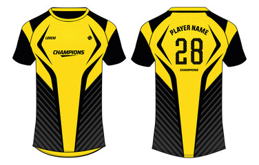 Sports jersey t shirt design flat sketch vector illustration, Abstract pattern Raglan Round neck tees football jersey concept with front and back view for Cricket, soccer, Volleyball, Rugby kit