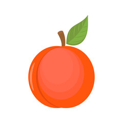 Peach isolated vector icon. Peach fruit on branch with leaf. Juice or jam branding logotype