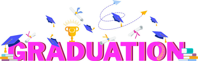 Graduation lettering. Festive inscription. Word made up of capital letters.