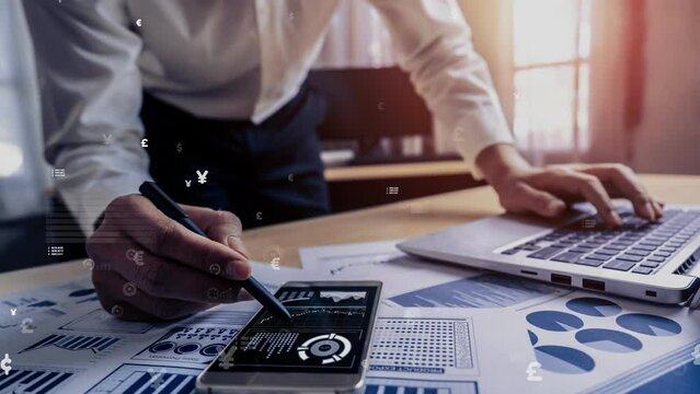 Conceptual business dashboard for financial data analysis . 3D render computer graphic .