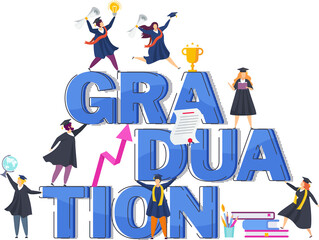 Graduation lettering. Festive inscription. Word made up of capital letters.