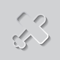 Obraz premium Aircraft simple icon, vector. Flat design. Paper style with shadow. Gray background.ai