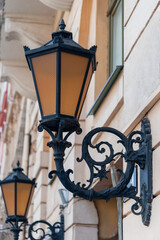 Fototapeta na wymiar Street lights, illumination and vintage lantern.