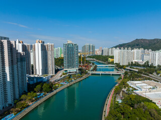 Aerial view of Hong Kong residential district in new territories west