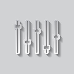 Equalizer slider simple icon. Flat design. Paper style with shadow. Gray background.ai