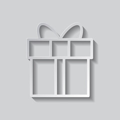 Gift simple icon vector. Flat design. Paper style with shadow. Gray background.ai