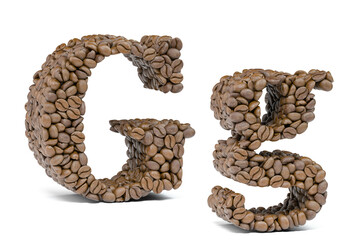 Letter G from coffee bean isoilated on white. Coffee alphabet font.