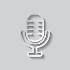 Microphone vector simple icon. Flat design. Paper style with shadow. Gray background.ai