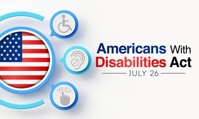 The Americans with disability act is observed every year on July 26, ADA is a civil rights law that prohibits discrimination based on disability. 3D Rendering
