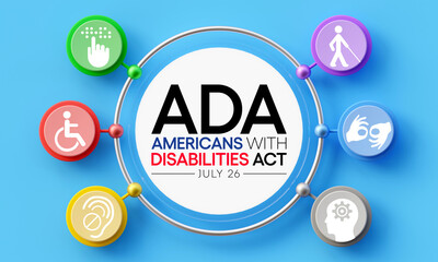 The Americans with disability act is observed every year on July 26, ADA is a civil rights law that prohibits discrimination based on disability. 3D Rendering