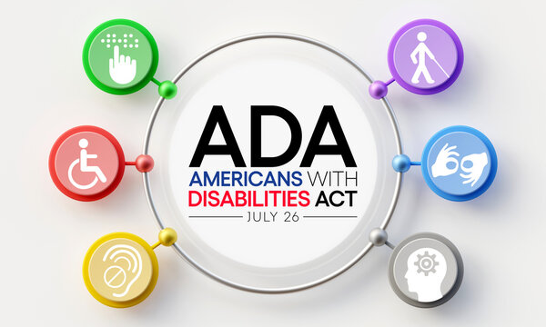 The Americans with disability act is observed every year on July 26, ADA is a civil rights law that prohibits discrimination based on disability. 3D Rendering
