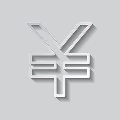 Obraz premium Yen simple icon vector. Flat design. Paper style with shadow. Gray background.ai