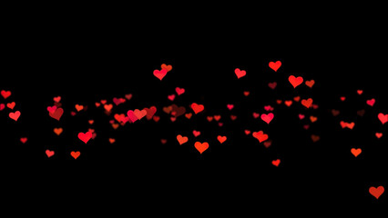 Red and white hearts over a black backdrop. Valentine's day motion background loop. Red small hearts flying on the black background. Valentines Day holiday abstract loop animation.