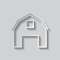 Barn simple icon. Flat design. Paper style with shadow. Gray background.ai