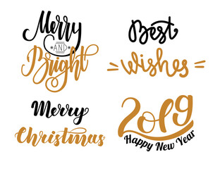 Set of Christmas and New Year handwritten lettering isolated on white background. illustration for greeting cards, invitations, posters and much more