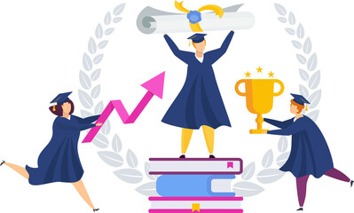 University graduates celebrate graduation. Graduation gown. Student party.