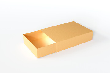 Opened empty brown cardboard 3d box with light. Mockup template carton box on white background. Rectangle format. Delivery concept. 3d render illustration.