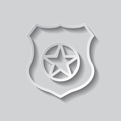 Police badge simple icon. Flat design. Paper style with shadow. Gray background.ai