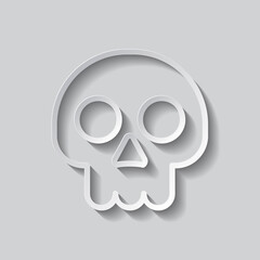 Skull simple icon. Flat design. Paper style with shadow. Gray background.ai