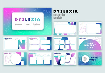 Presentation template for dyslexia theme, trendy gradient design in vector, 16:9 proportion. - obrazy, fototapety, plakaty