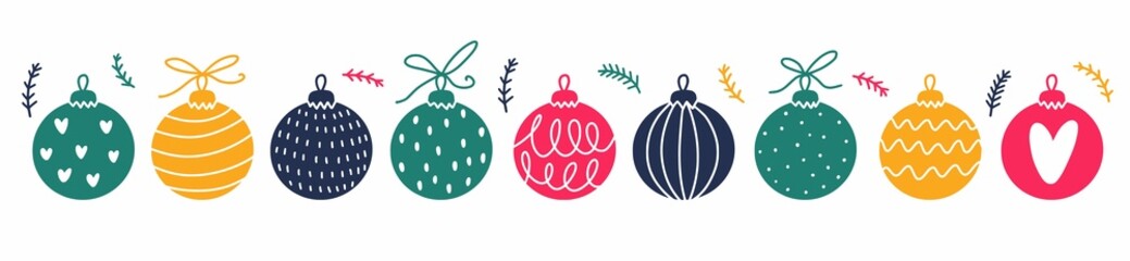 Vector pattern with Christmas balls drawn by hand