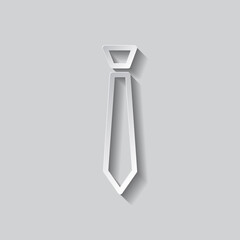 Tie simple icon. Flat design. Paper style with shadow. Gray background.ai