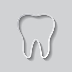 Tooth simple icon. Flat design. Paper style with shadow. Gray background.ai
