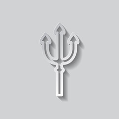 Trident simple icon. Flat design. Paper style with shadow. Gray background.ai
