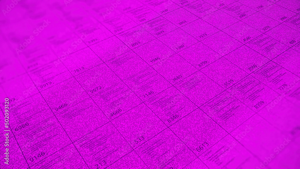 Poster big table with a lot of numerical data in diagonal motion. animation. business information, analysis