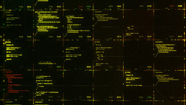 Hacker stealing data, abstract digital data on black screen background. Animation. Concept of cyber security of the system under attack, computer screen with hacking process.