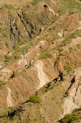 Hillside showing its different strata. Vallehermoso. La Gomera. Canary Islands. Spain.