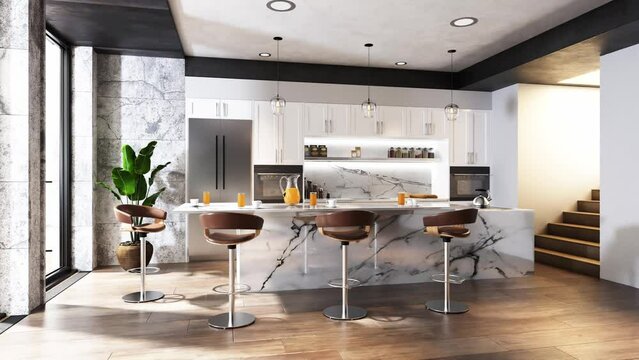 modern apartment, kitchen design interior