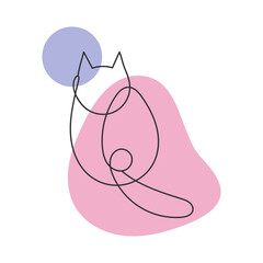 Cat in the style of line art with colored spots