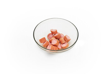 sausage slices in a transparent plate