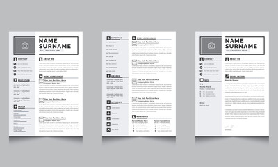 Resume and Cover Letter Layout Set with Grey and  Dark Element  Accents CV