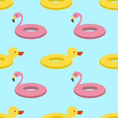 Summer pool floating with flamingo. Seamless pattern. Vector illustration. EPS